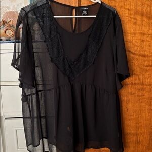 Torrid Black Sheer Top with Lace Accent